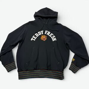 Teddy Fresh Hoodie Womens Medium Black Embroidered Bear Logo Sweatshirt H3H3